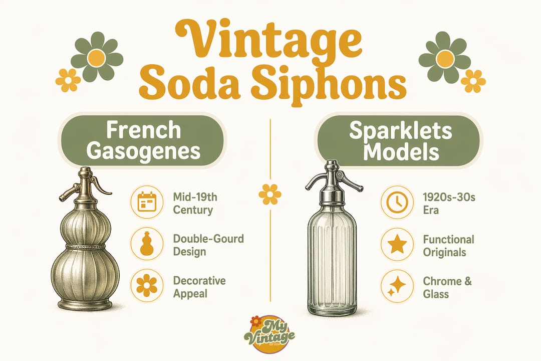 Infographic comparing French gasogenes and Sparklets vintage siphons