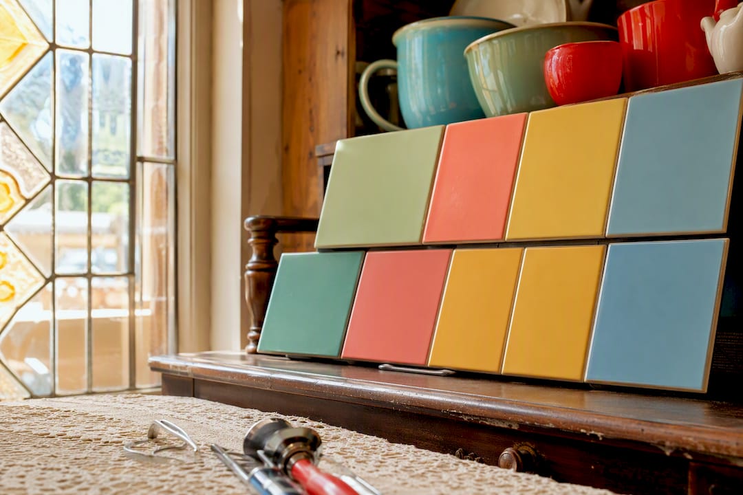 Retro kitchen color palette samples and enamelware