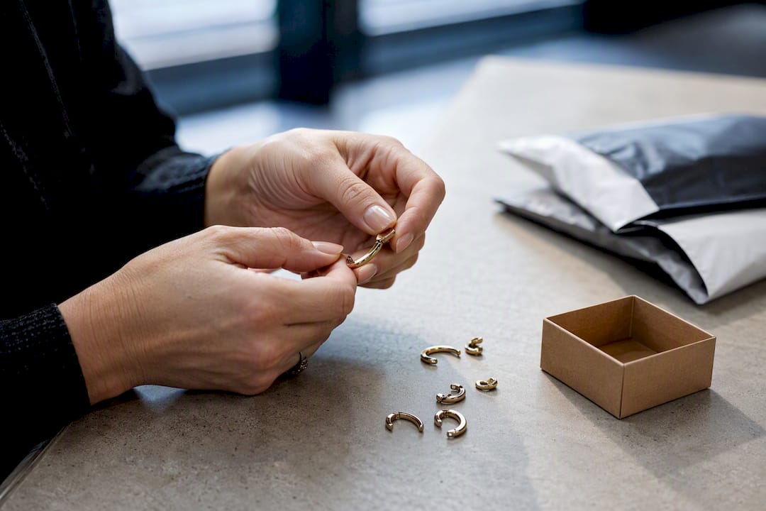 Retailer inspecting anonymous jewelry samples