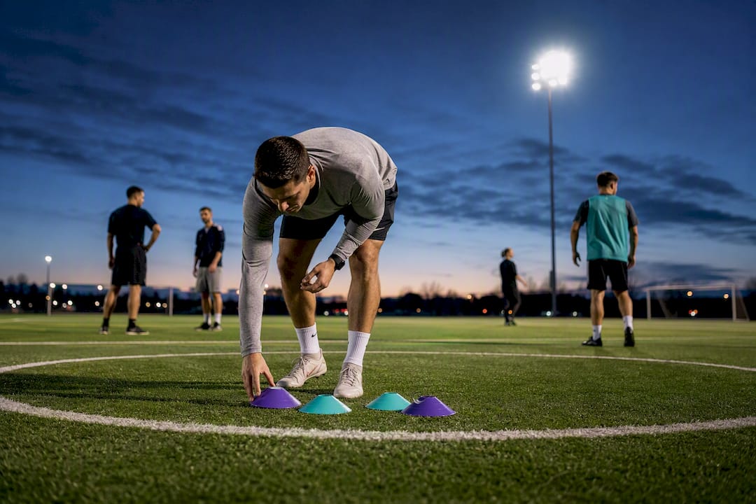 Pickup soccer players gathering for kickoff