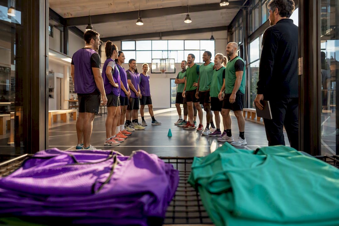 Players forming balanced pickup teams indoors