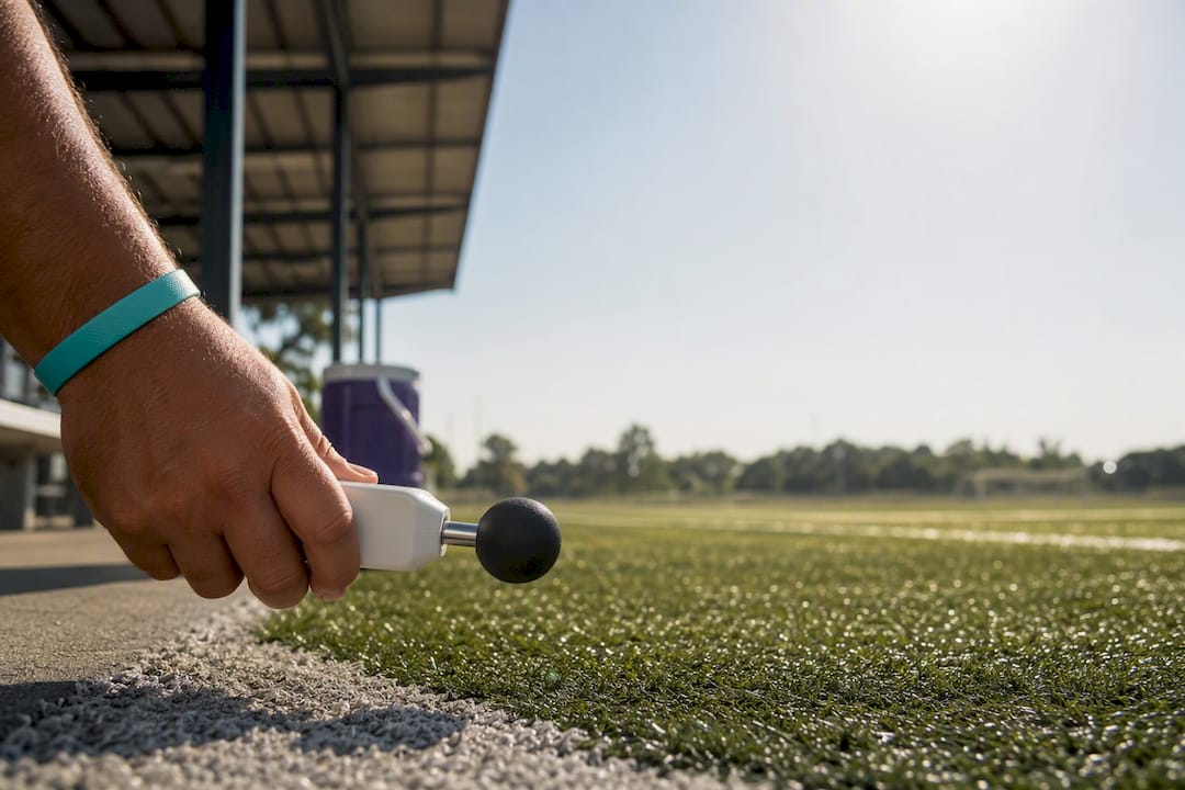 WBGT meter measuring heat on turf field