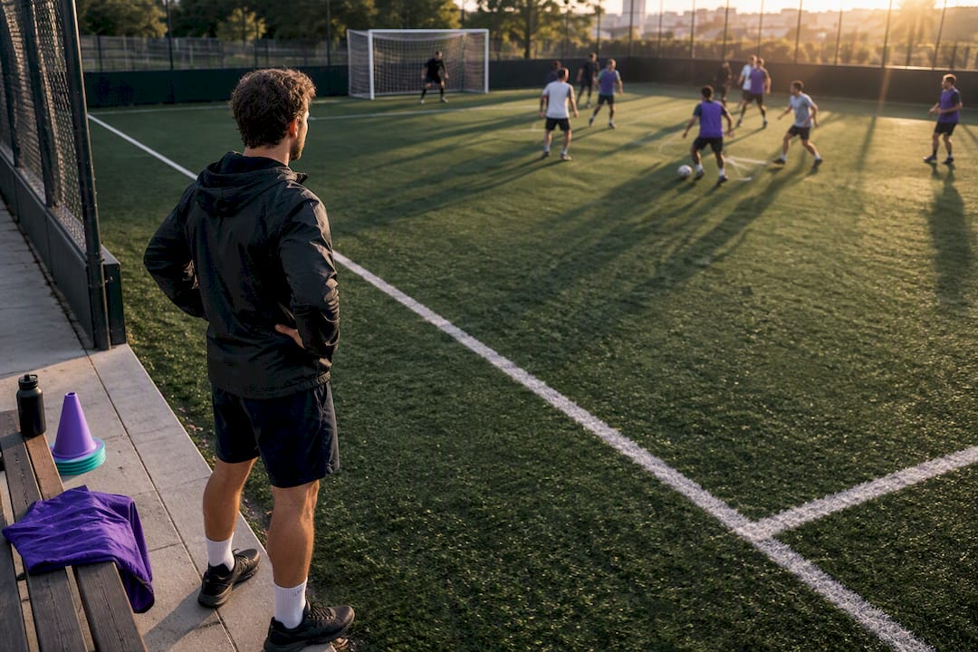 Organizer watching adult small-sided soccer game
