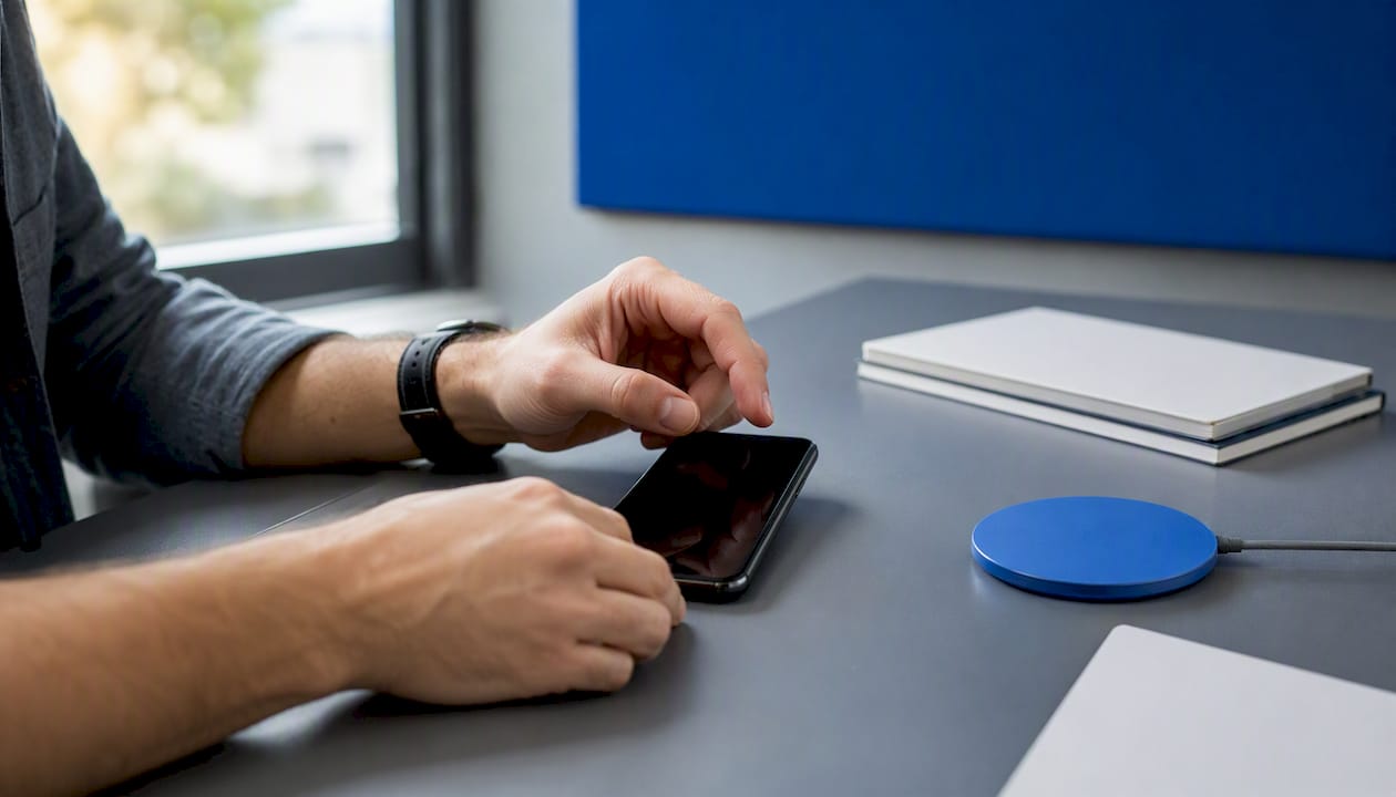 Hands holding smartphone for onboarding setup