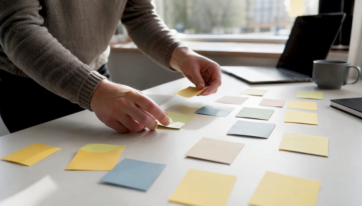 Hands sorting anonymized customer ID cards