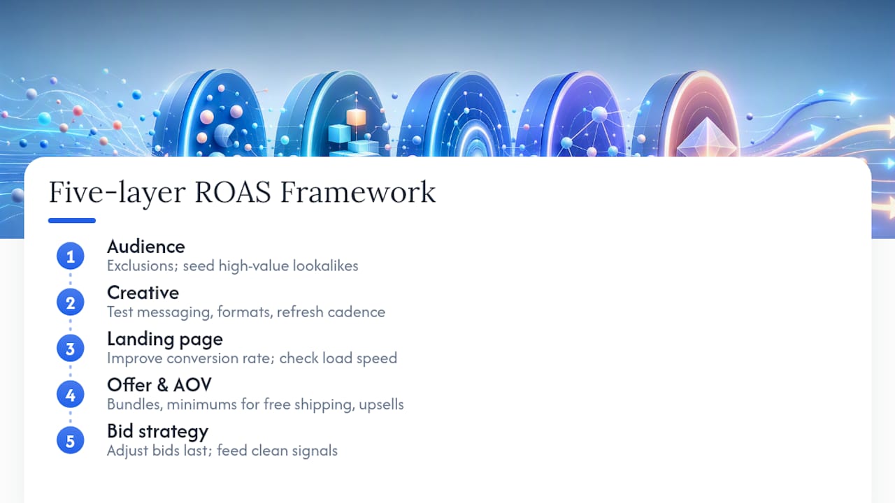 Diagram of five-layer ROAS optimization framework