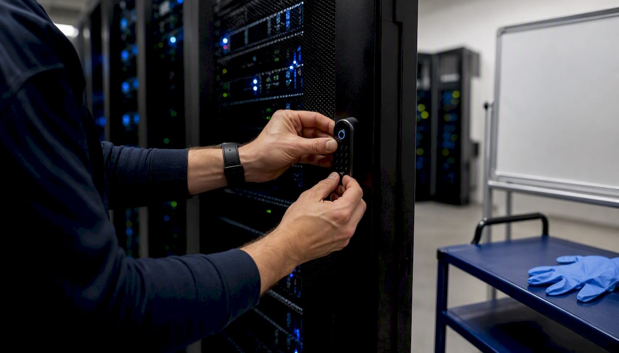 Hands locking healthcare server rack