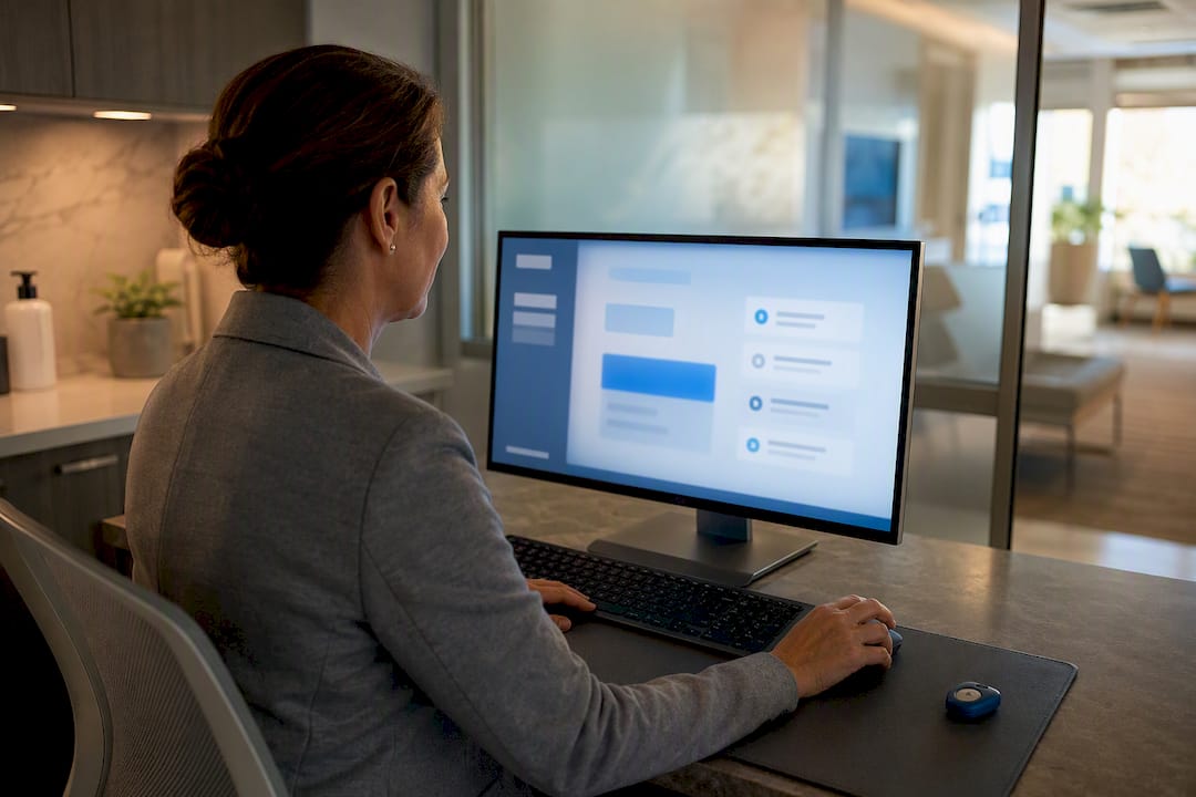 Healthcare administrator sending secure patient reminder