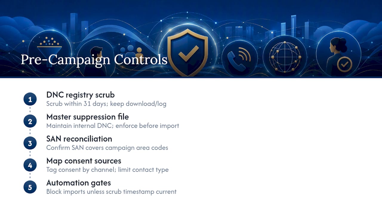 Pre-Campaign Controls: List Hygiene, DNC Scrubs, and Suppression Workflow — overview diagram