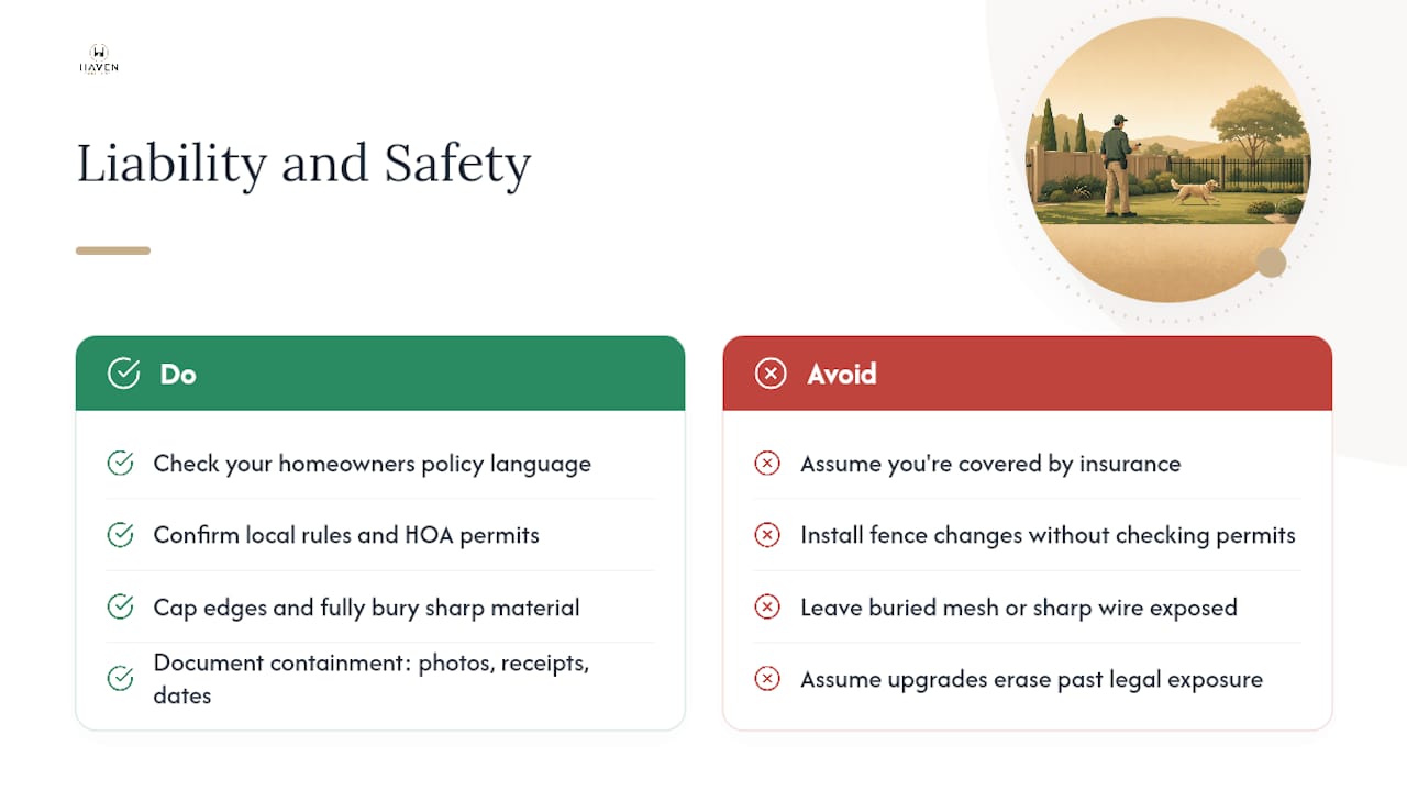 What legal and safety liabilities come with escape-proofing your yard? — overview diagram