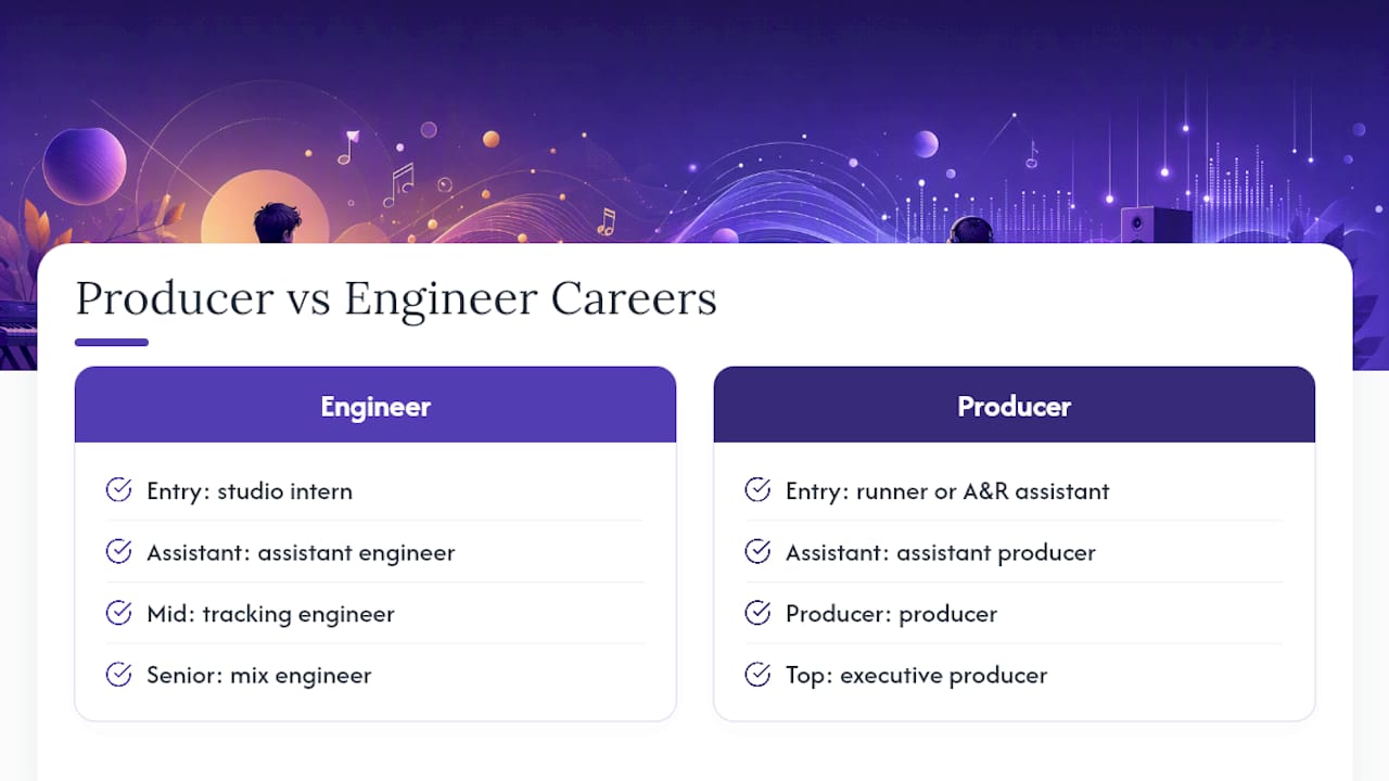 Career paths and training comparison for producers and engineers