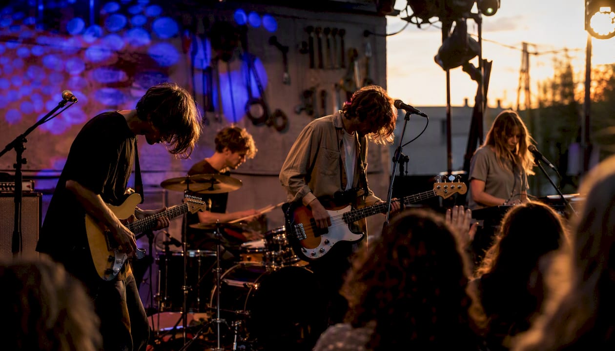 Indie rock band performing live on stage