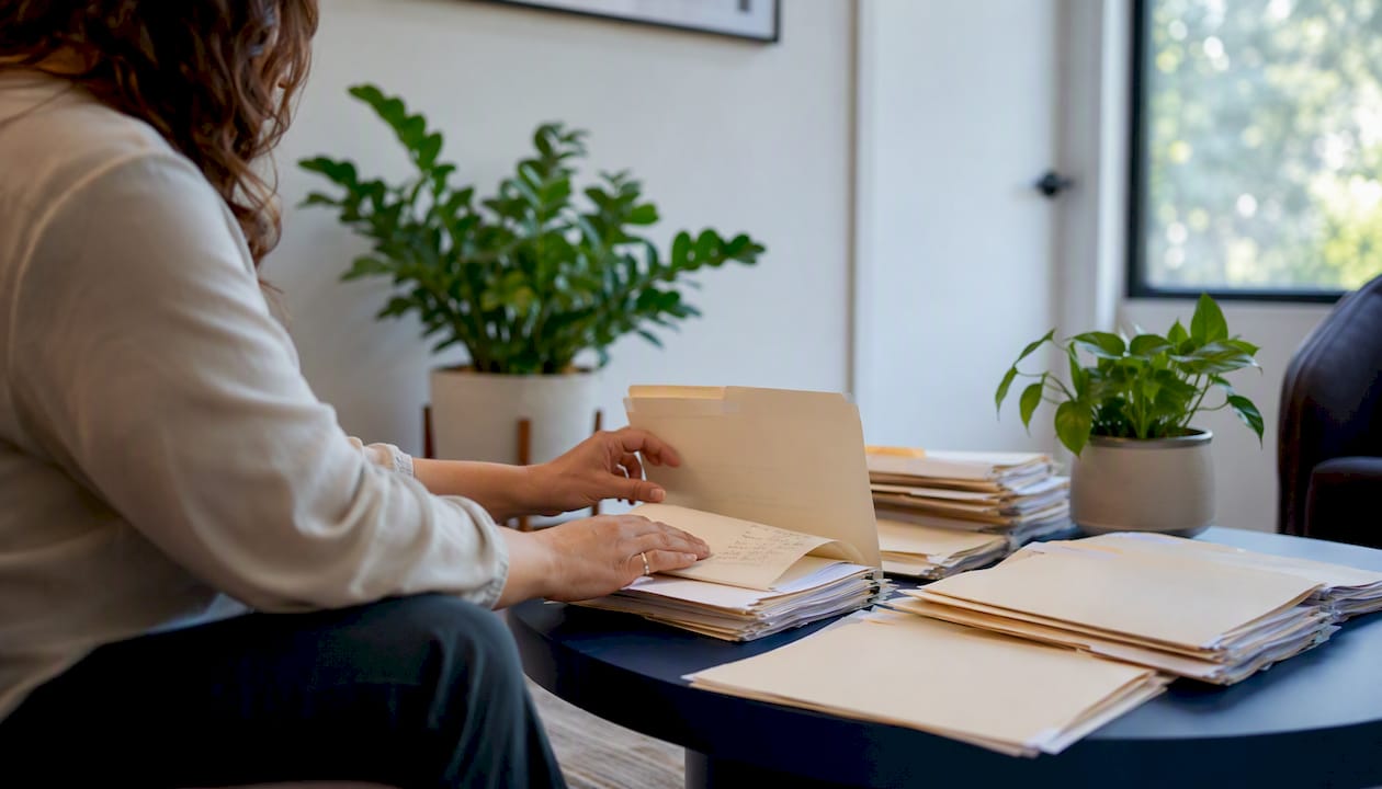 Therapist sorting billing appeals folders