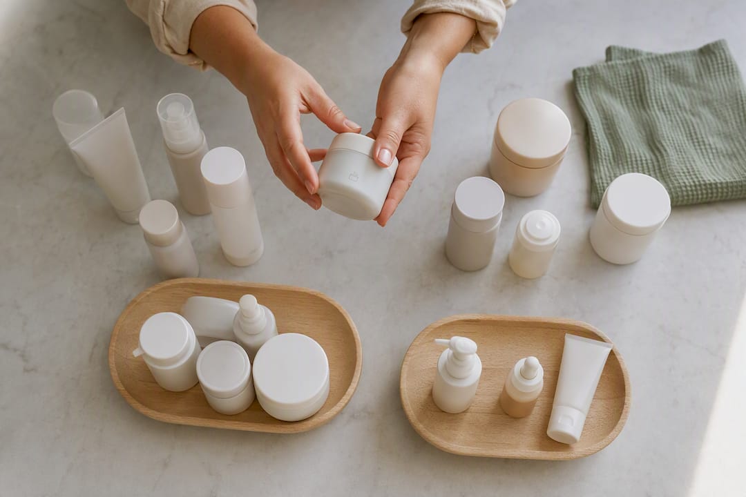 Handen sorteren salonproducten op houdbaarheidsdatum