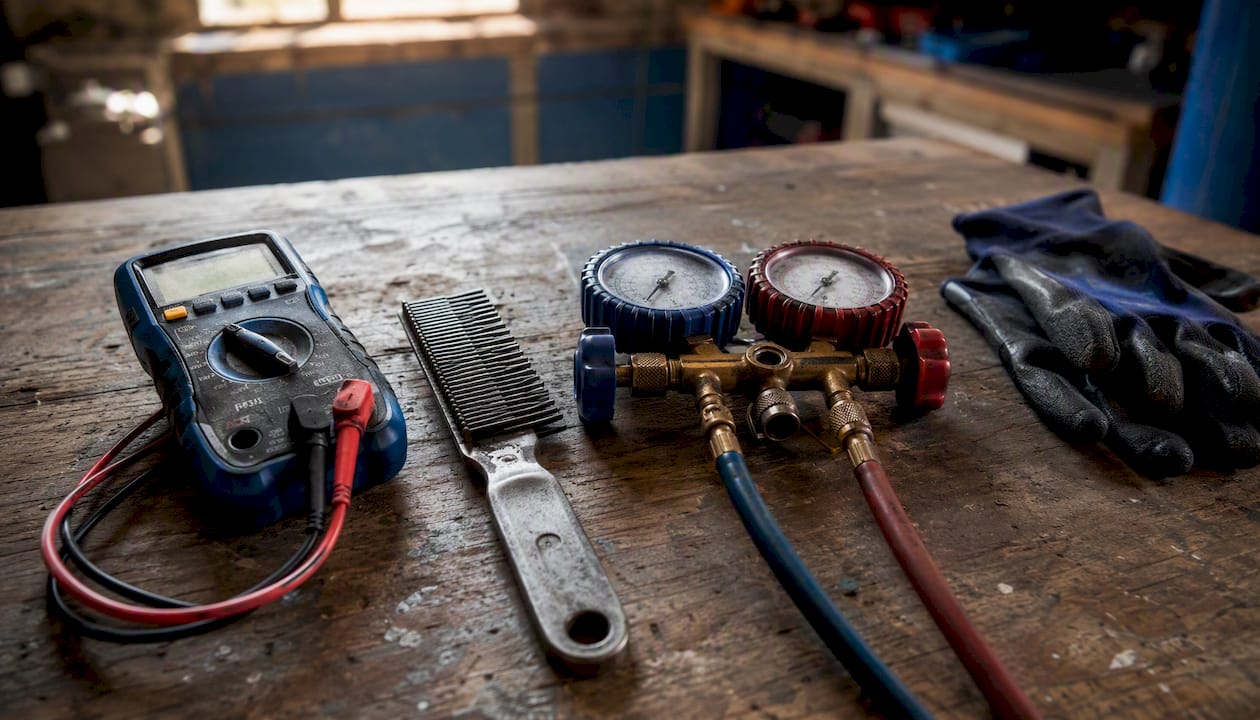 HVAC diagnostic tools on workbench