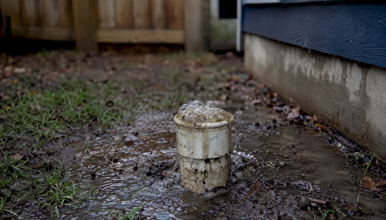 Sewer cleanout pipe with sewage bubbling out