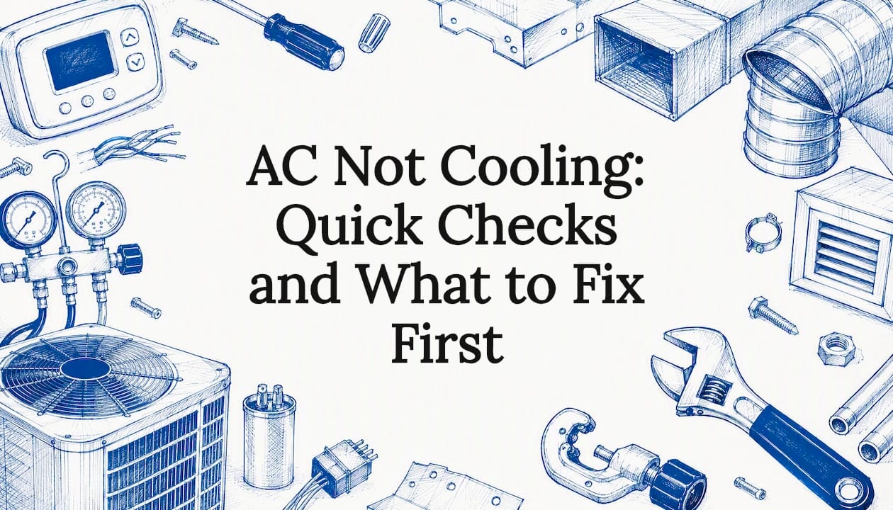 Decorative sketch illustration for air conditioning troubleshooting title card