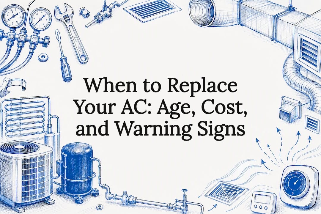 Decorative HVAC tools and components illustration
