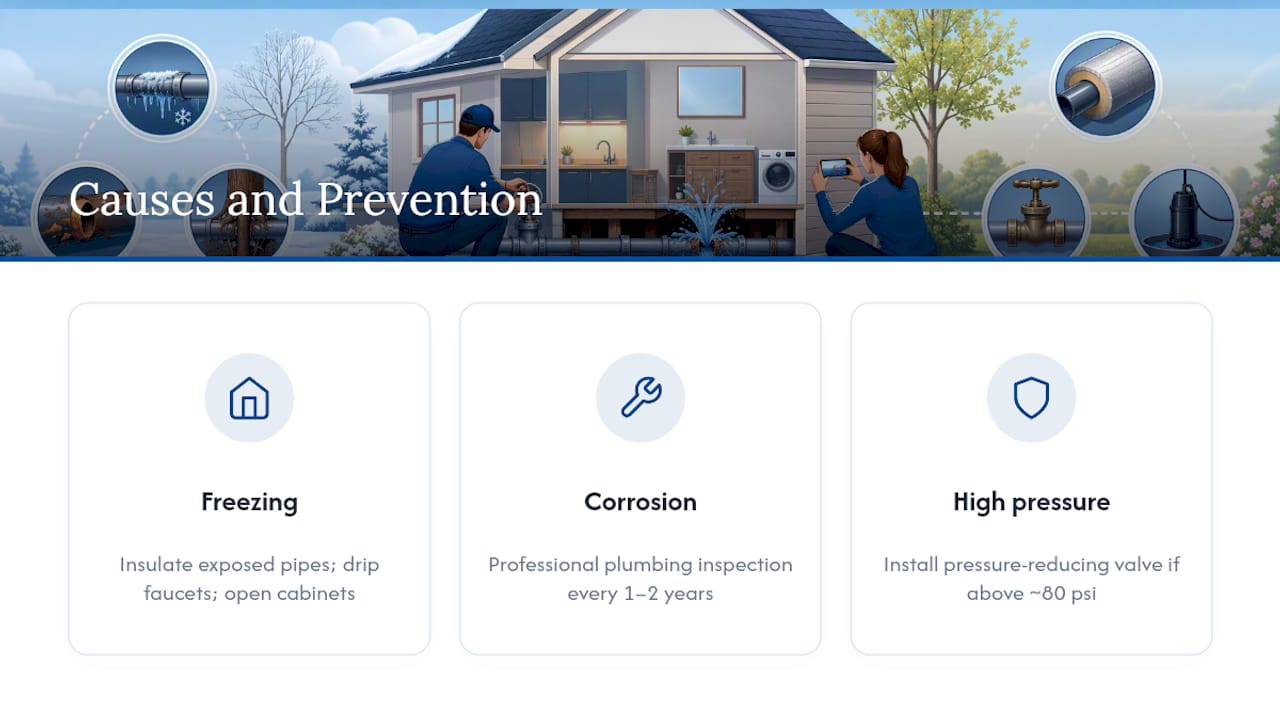 Diagram illustrating causes and prevention of burst pipes