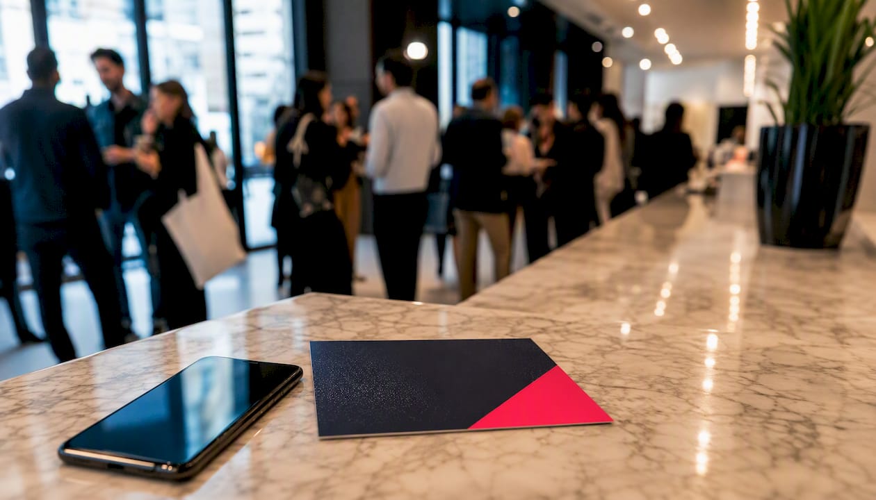 Smartphone and invitation on table at event