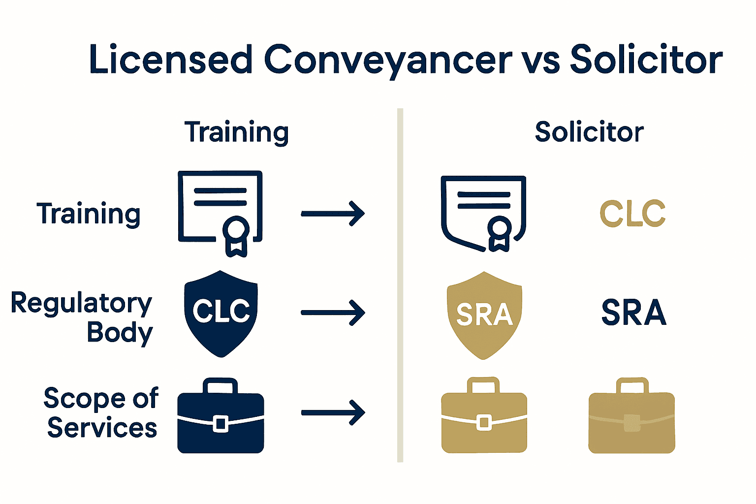 Comparison infographic: conveyancer vs solicitor training and regulation