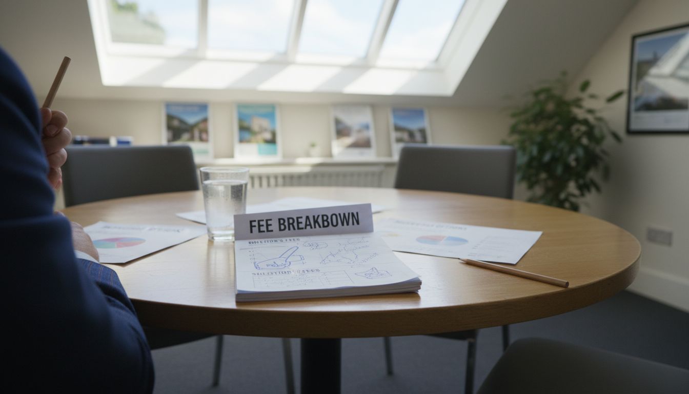 Solicitor explaining fee breakdown to buyers