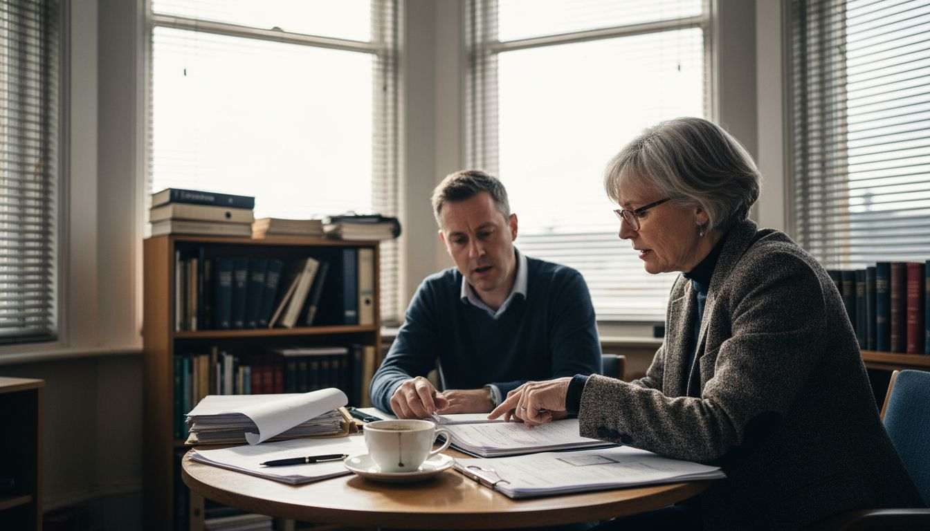 Solicitor discussing conveyancing documents