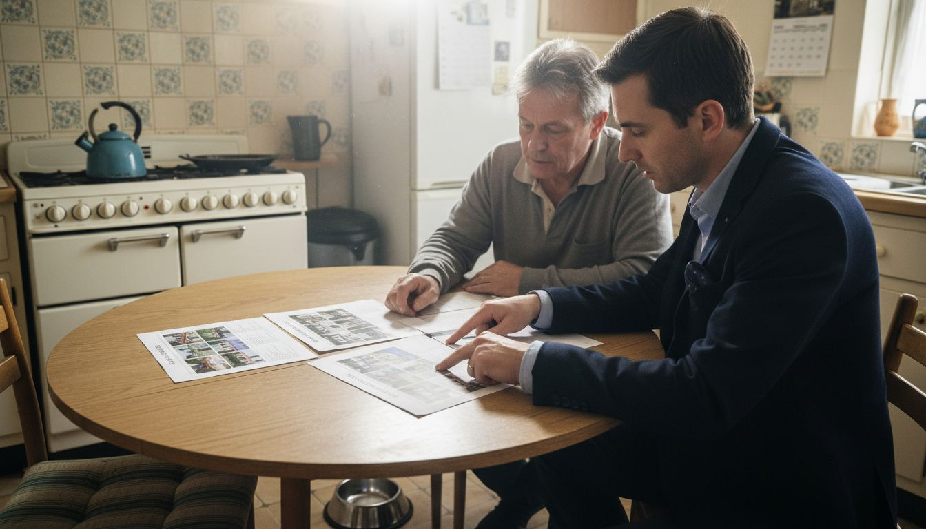Estate agent discussing pricing with sellers