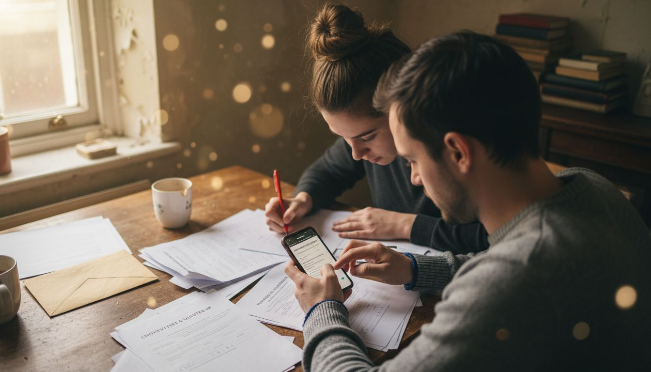 Couple comparing legal quotes at kitchen table