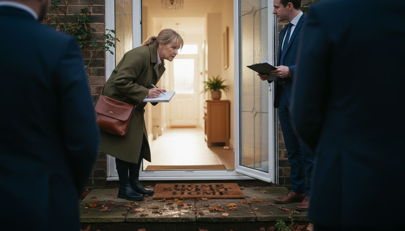 Viewing property with agent at entryway