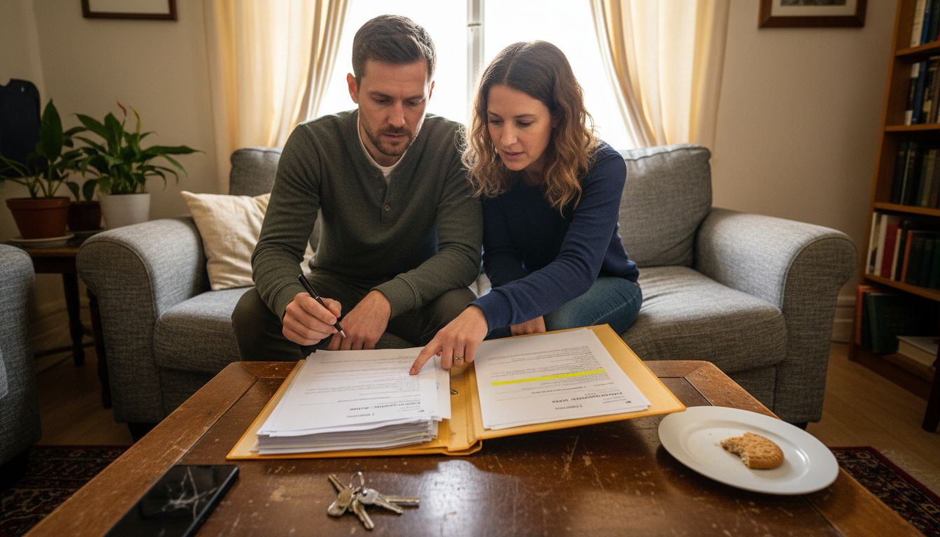 Couple reviewing property transaction paperwork