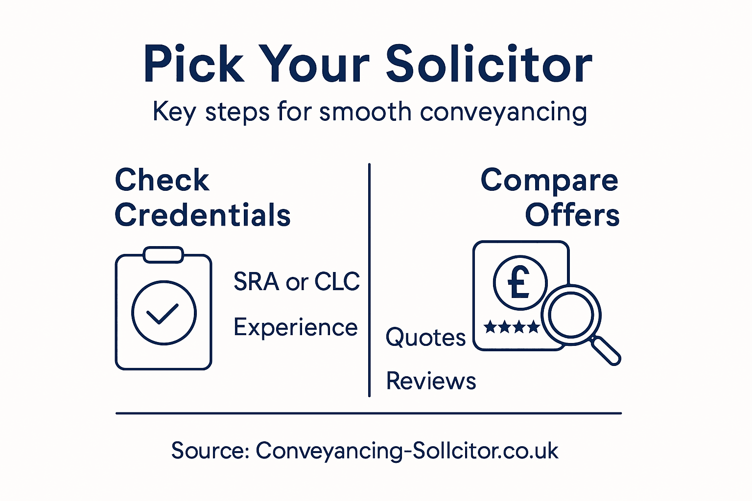 Infographic showing steps to pick a solicitor