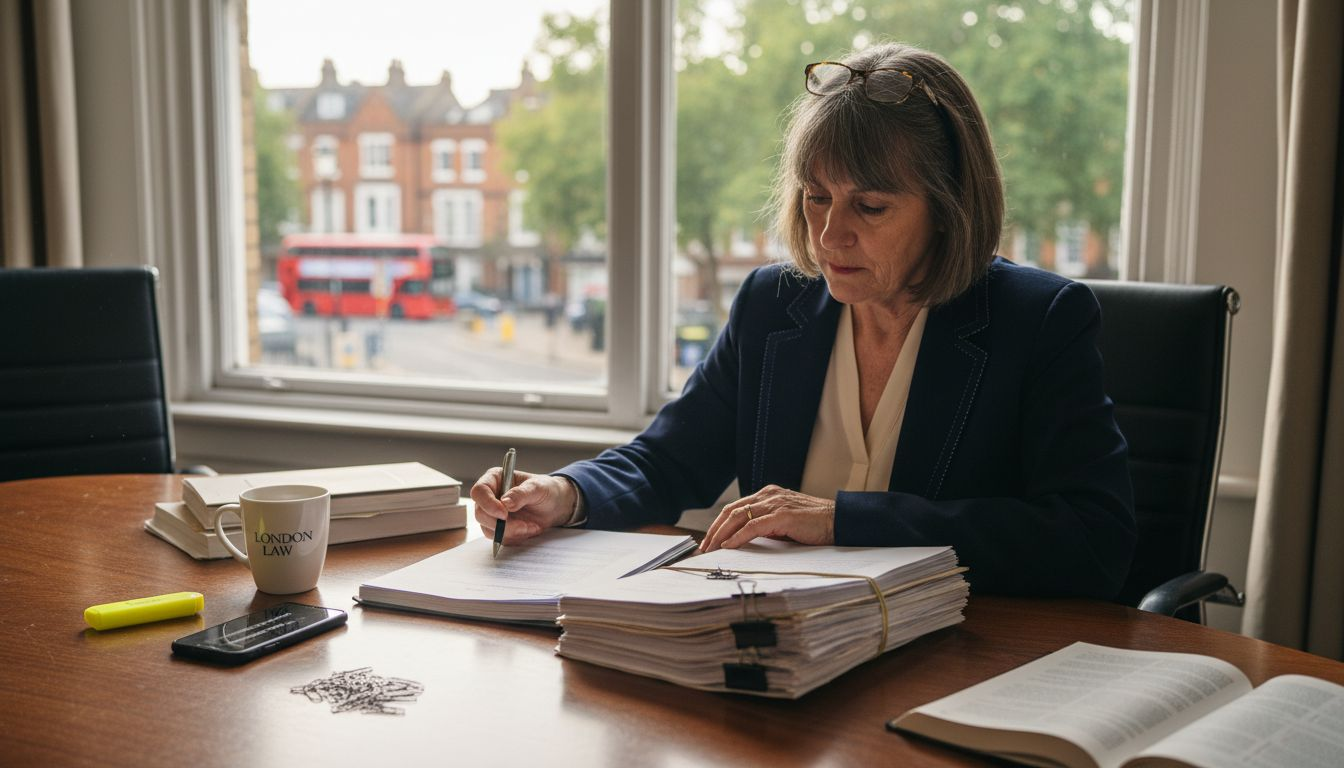 Conveyancer reviewing property documents in office