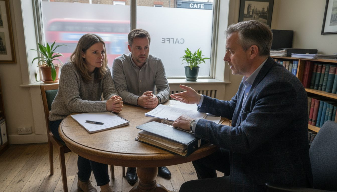 Solicitor explaining title deed process to clients