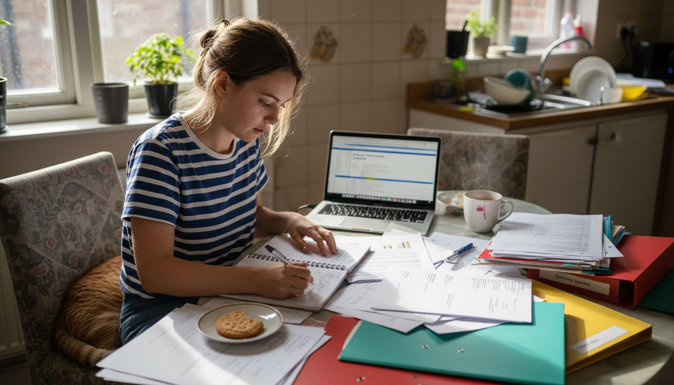 Woman reviewing property completion paperwork