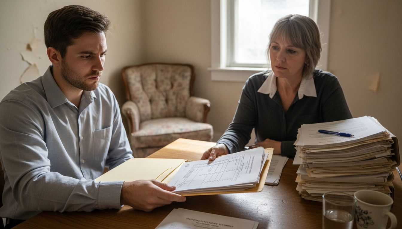 Client presenting documents to legal aid worker