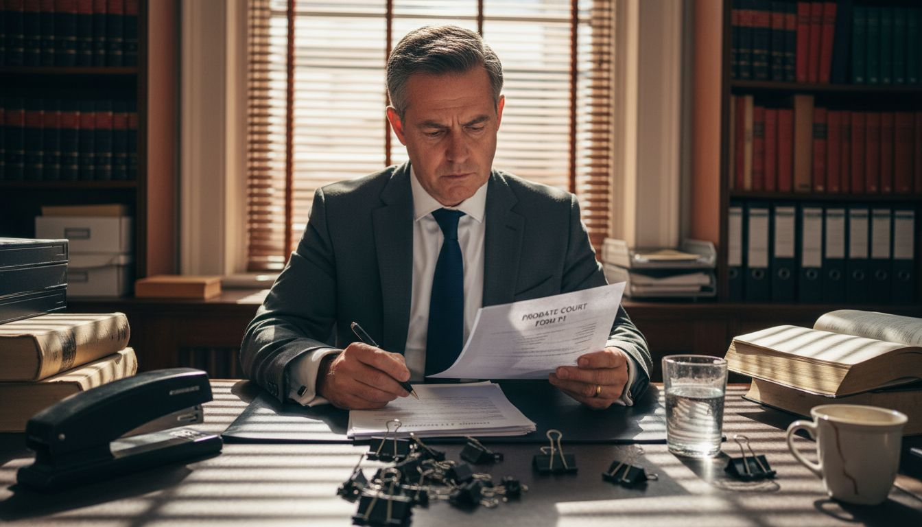 Solicitor reviewing probate court application papers
