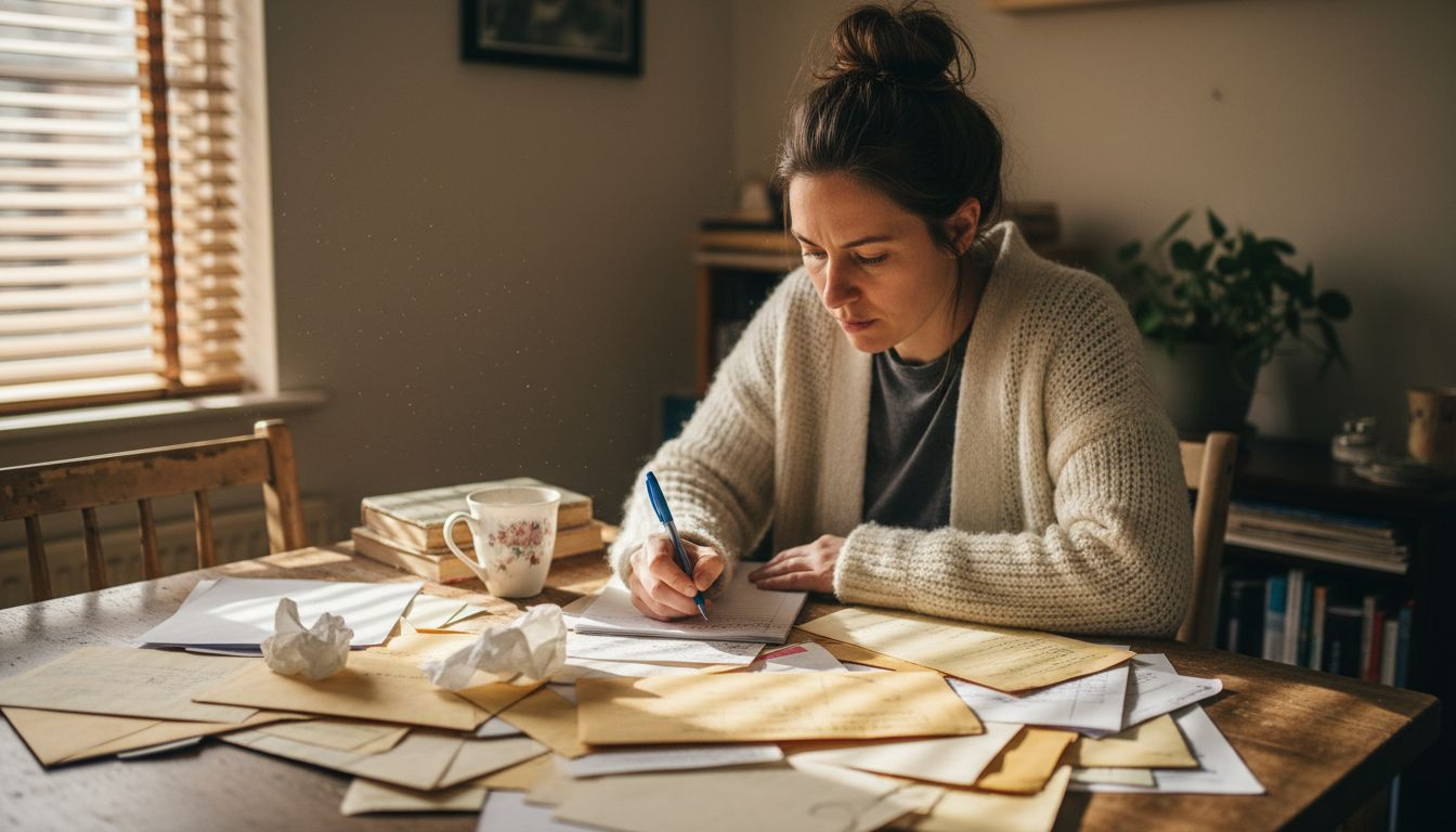 Woman organizing property and financial records