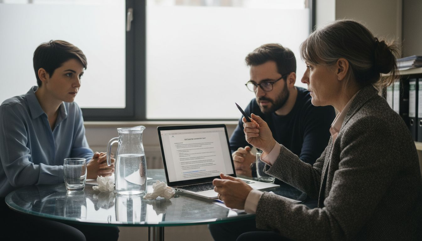 Divorce mediation session at meeting table