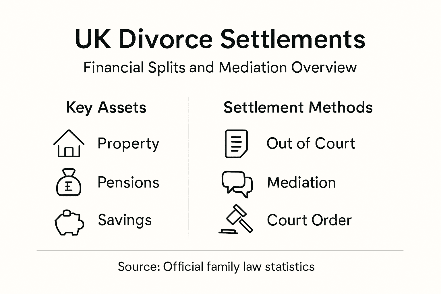 Infographic summarising UK divorce settlement basics