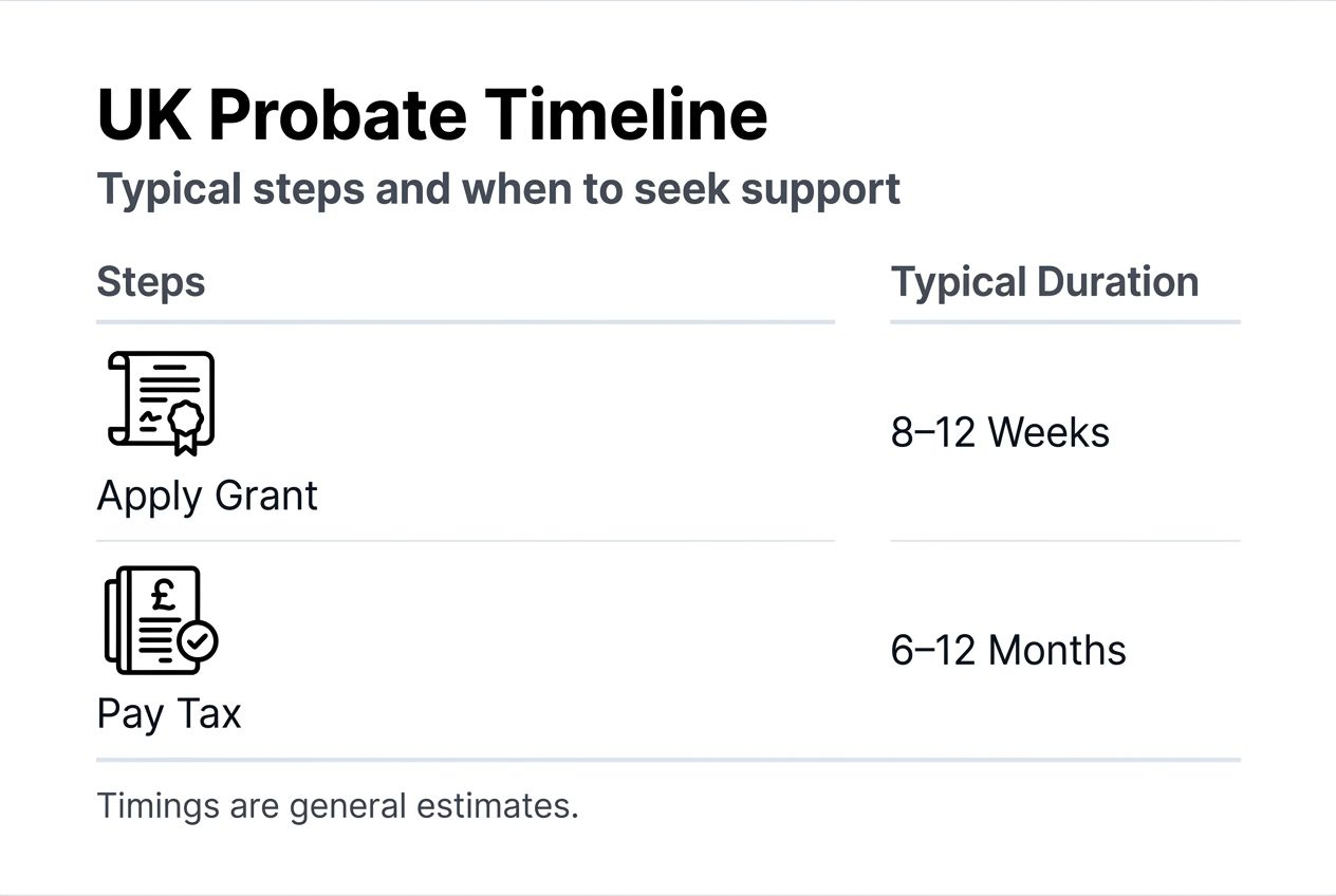 Infographic with probate stages and durations
