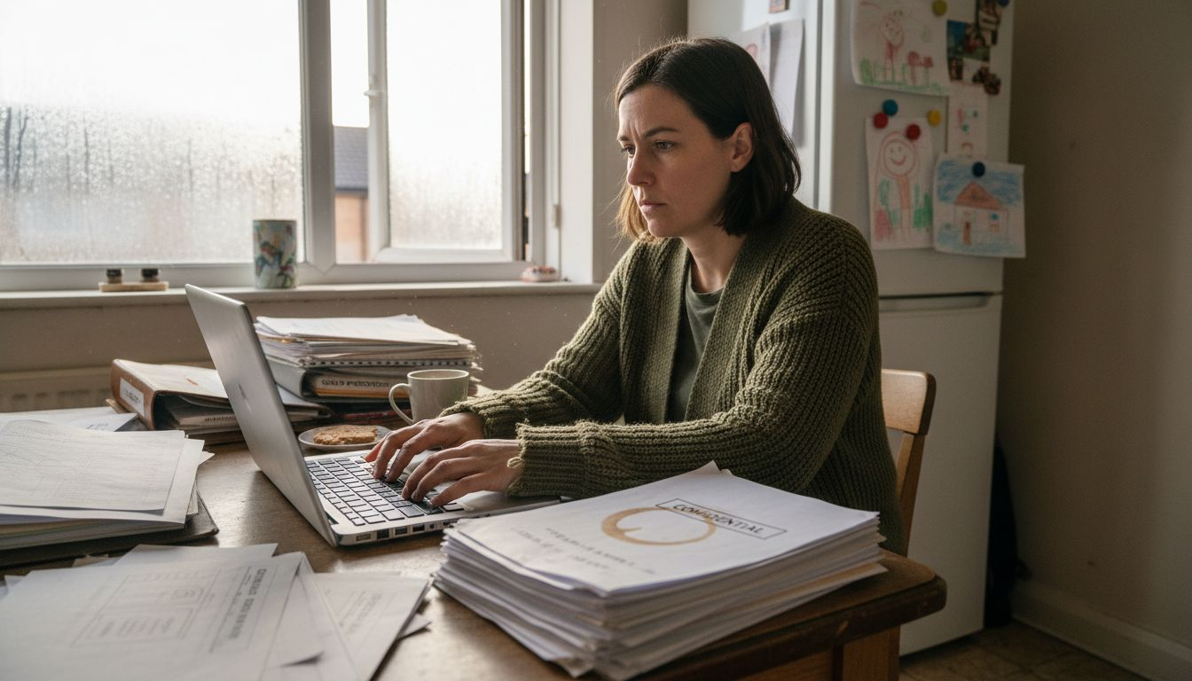 Social worker reviewing family law evidence