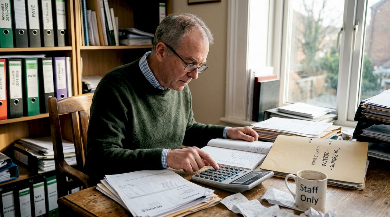 Man organizing inheritance tax paperwork in office