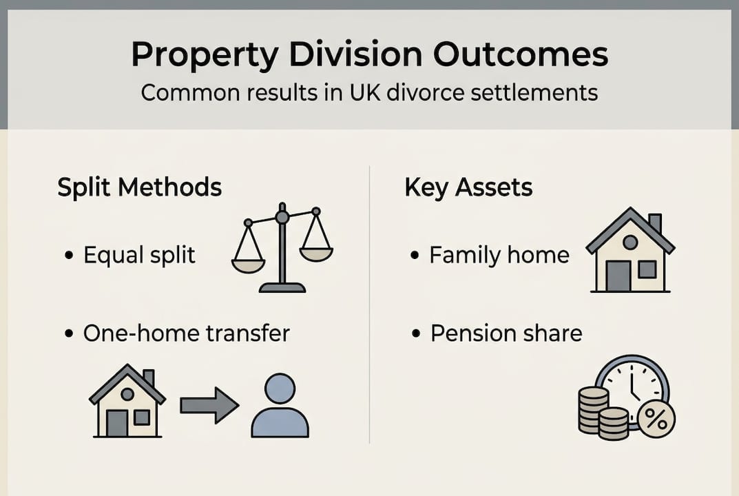 Infographic showing UK property division outcomes