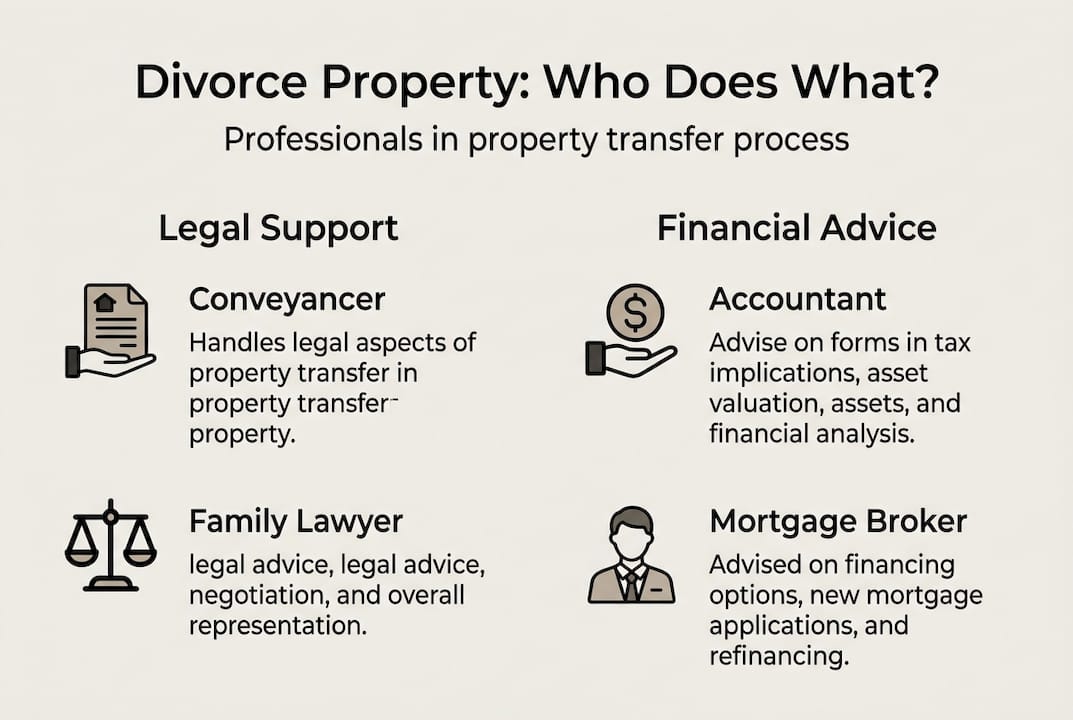 Infographic showing roles in divorce property process