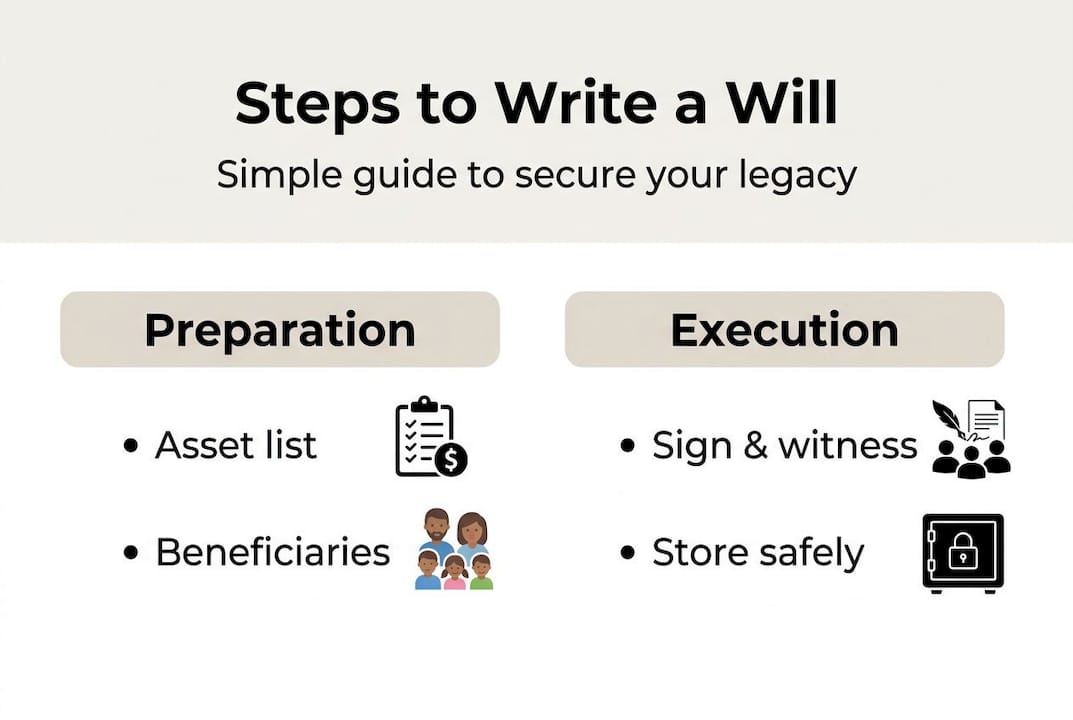 Steps to write a will infographic diagram