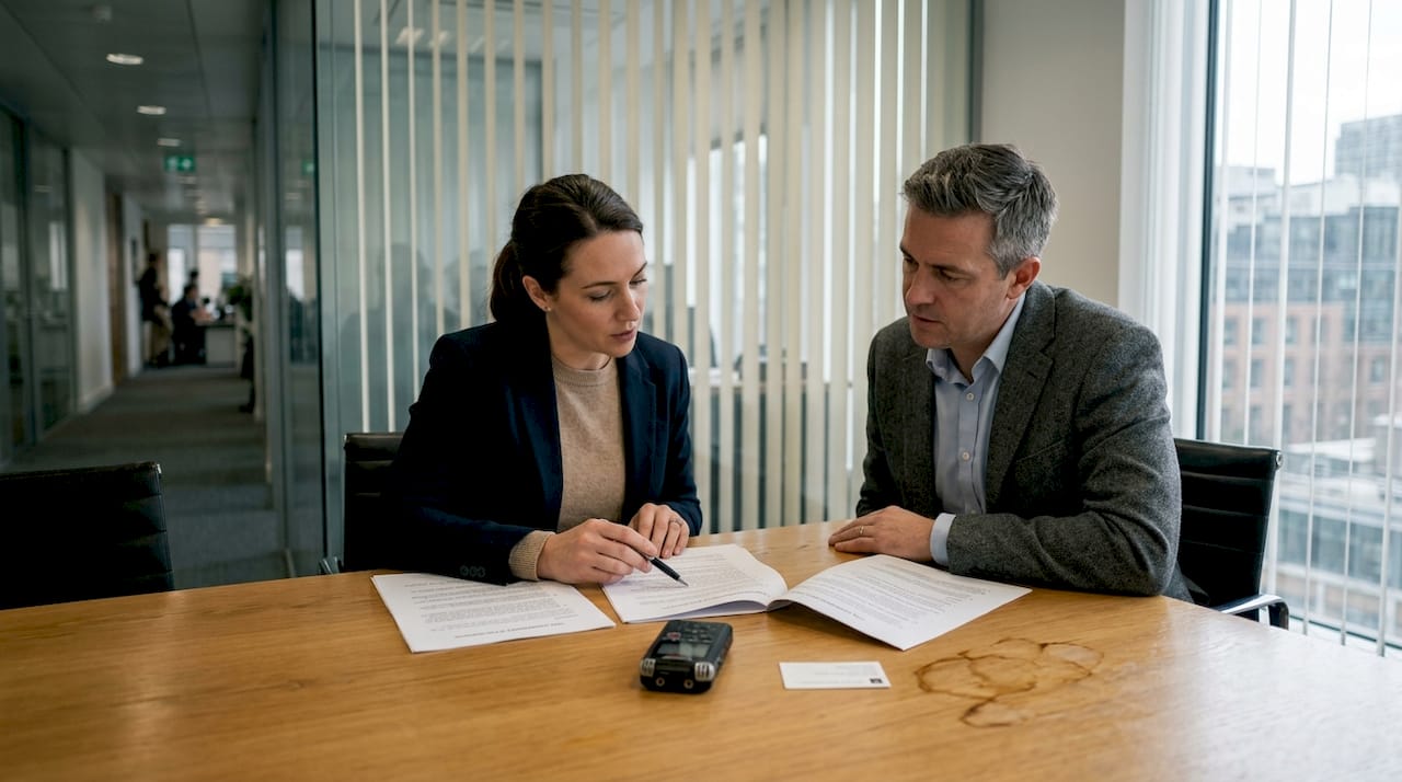Separating couple meeting about property transfer