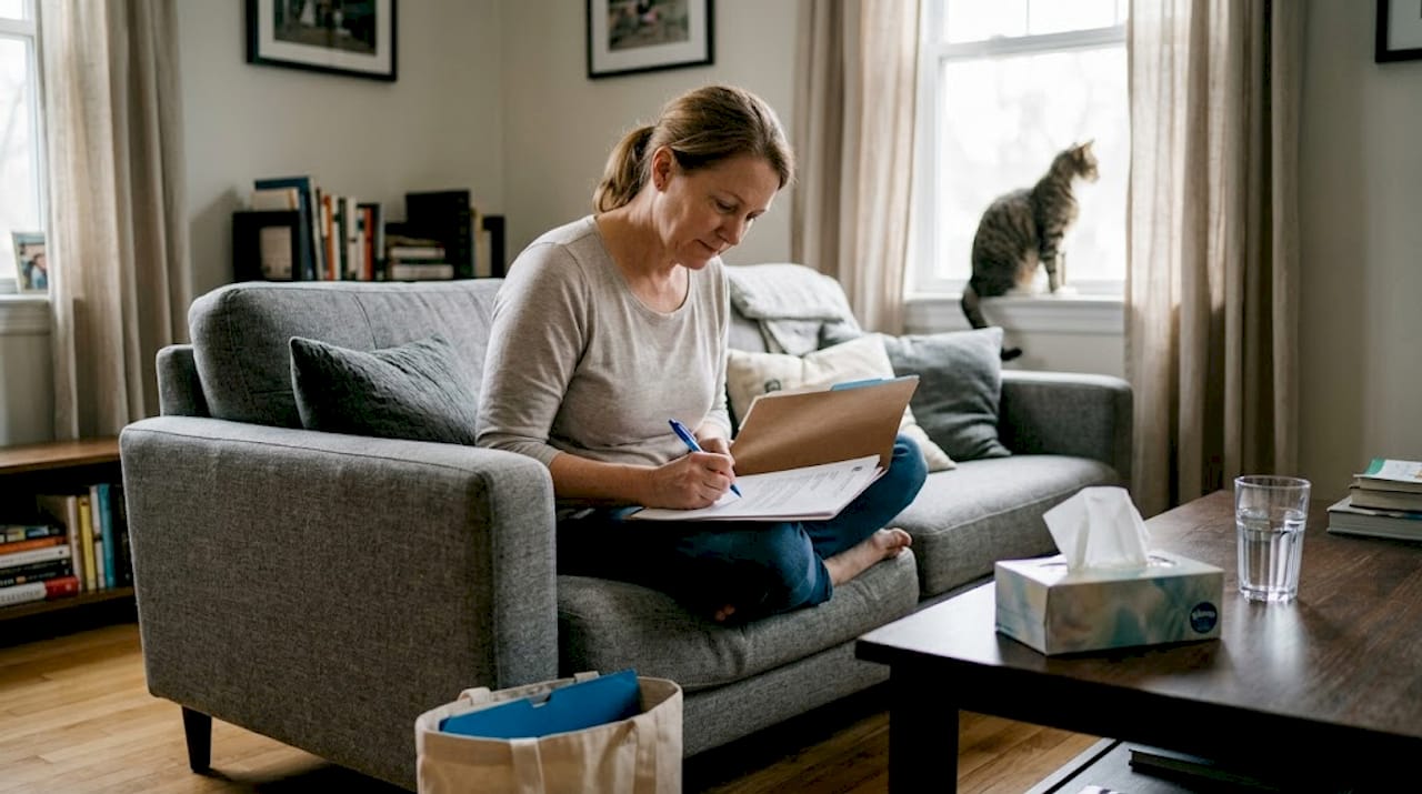 Woman signing will in comfortable living room