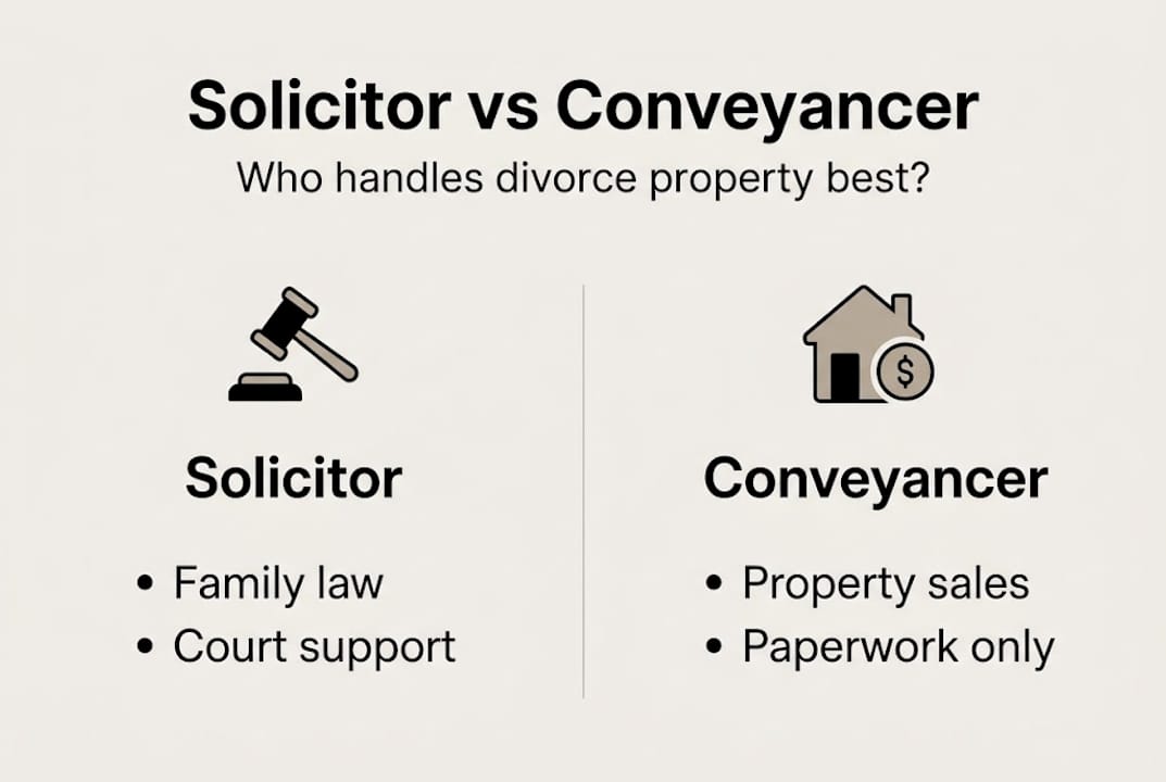 Infographic contrasting solicitors and conveyancers features