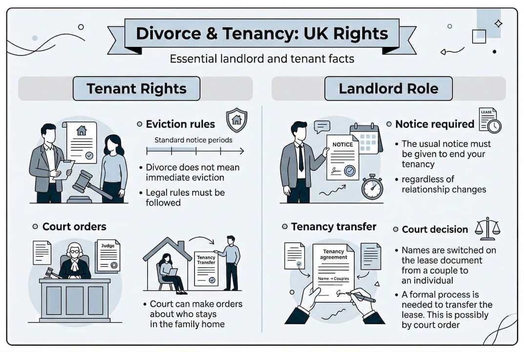 Infographic summarizing divorce and tenancy rights UK
